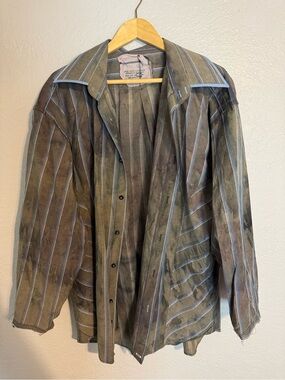 Grey/Green Striped Lightweight Shirt - Vintage Style
